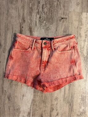 Hollister Women's Coral-Pink Denim Shorts Size 1 or w25